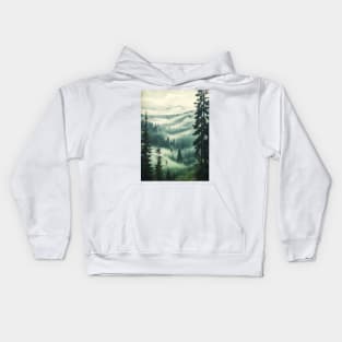 Misty fir forest retro style Kids Hoodie